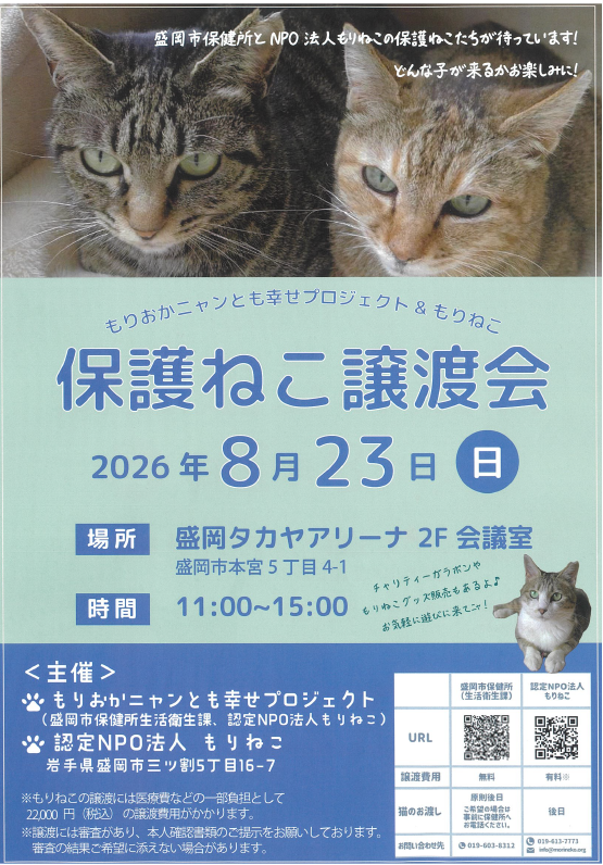 令和8年8月23日保護ねこ譲渡会チラシ