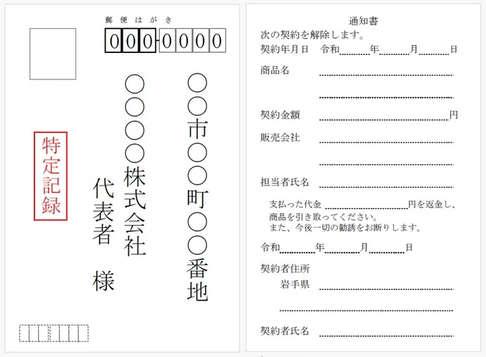 クーリング・オフ通知の記載例