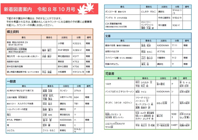 画面:新着図書案内