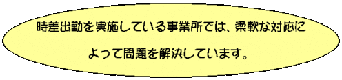 時差出勤を実施している事業所では、柔軟な対応によって問題を解決しています。