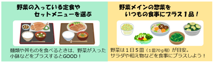 外食や中食で野菜をとるためには