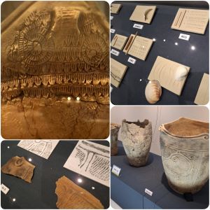 遺跡の学び館テーマ展「文様をたどる―縄文土器に刻まれた線と形―」展示の一部写真