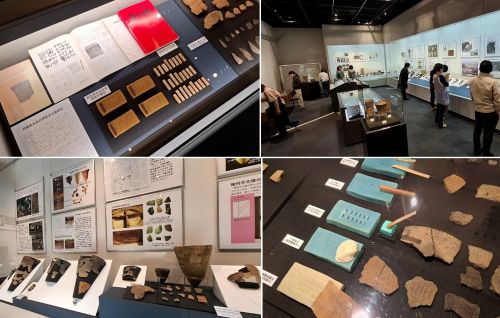 企画展展示の様子　施文具の展示や展示室の様子