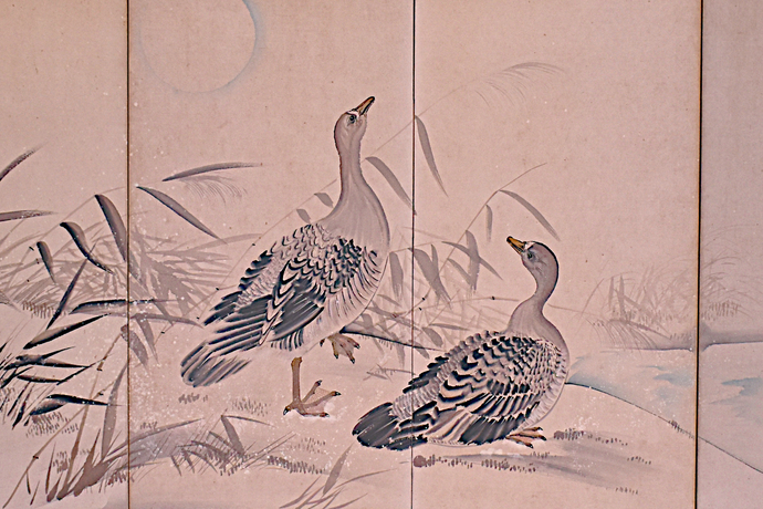 作者不詳　鴨図屏風（部分）（都南歴史民俗資料館蔵）