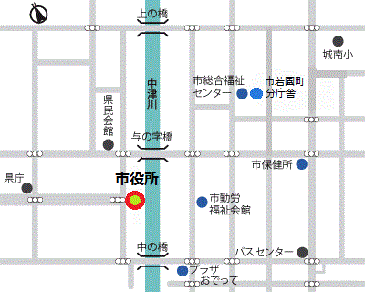 地図：盛岡市役所の周辺案内図