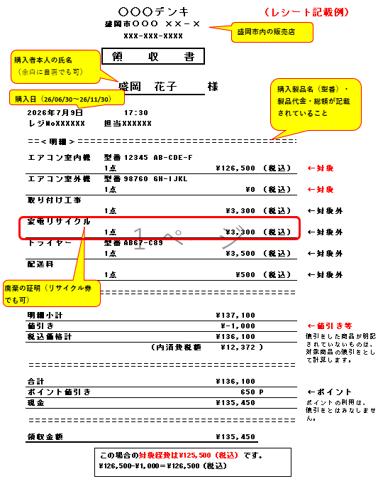 レシート見本