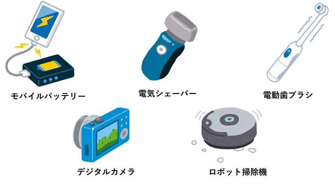 リチウムイオン電池が使用されている製品の例