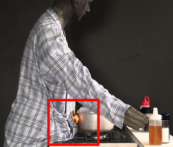 ガスこんろの炎に衣服が接触して着火