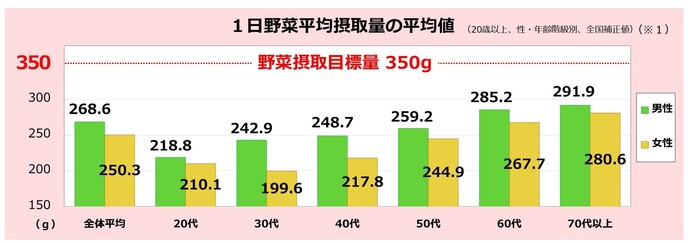 年代別野菜摂取量のグラフ