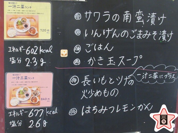 一汁二菜ランチ・一汁三菜ランチの栄養成分表示の写真を掲載しています。